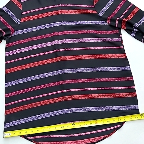 ⭐️3/ $3⭐️ APT. 9 Black Pink Purple Stripes Roll-Up Sleeves Zip Crew Collar Sz M - Picture 14 of 15